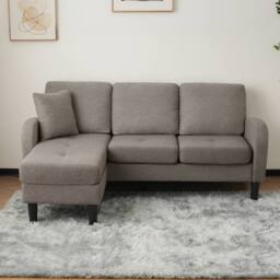 BTM L Shaped Corner Sofa Chaise 3 Seater Cotton Linen Modular Sofa Grey - thumbnail 7