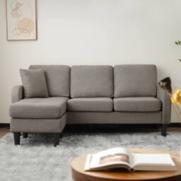 BTM L Shaped Corner Sofa Chaise 3 Seater Cotton Linen Modular Sofa Grey - thumbnail 6