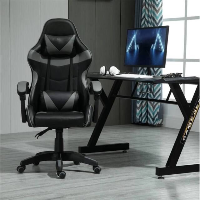 Nordara Grey Swivel Gaming Chair Faux Leather Home Office Sports Desk Tilt - Size: 140 cm x 100 cm - image 1