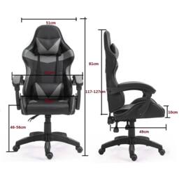 Nordara Grey Swivel Gaming Chair Faux Leather Home Office Sports Desk Tilt - Size: 140 cm x 100 cm - thumbnail 2