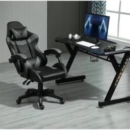 Nordara Grey Swivel Gaming Chair Faux Leather Home Office Sports Desk Tilt - Size: 140 cm x 100 cm - thumbnail 4