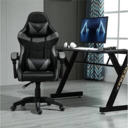 Nordara Grey Swivel Gaming Chair Faux Leather Home Office Sports Desk Tilt - Size: 140 cm x 100 cm