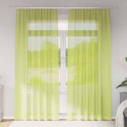 Berkfield Home Voile Curtains with Rod Pockets 2 pcs Apple Green in Bright Green - thumbnail 2