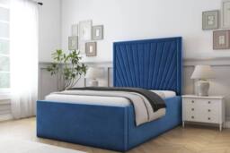 "Sloomy Somerset Plush Deep-Sided Bed Frame With 50"" Upholstered Headboard in Navy - Size: Double" - thumbnail 2