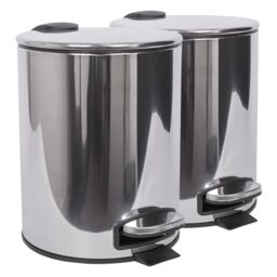 Harbour Housewares 2x Round Bathroom Pedal Bins - 5L Stainless Steel Slim Rubbish Dustbin in Silver