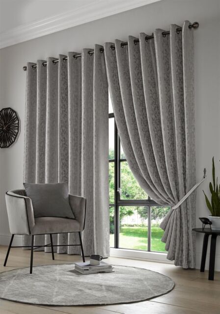 Luxury Living Keswick Fully Lined Ring Top Curtains in Silver - Size: 117 cm width x 137 cm drop - image 1
