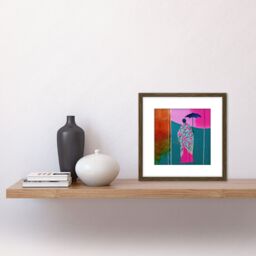 Artery8 Japan Kimono Abstract Painting Parasol Bright Colourful & Modern Square Wooden Framed Wall Art Print Picture 8X8 Inch in Brown - thumbnail 2