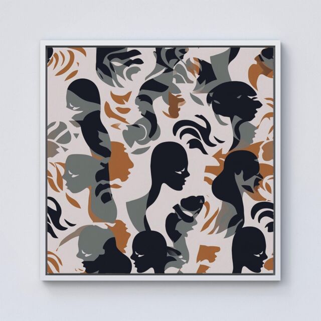 "Warren Reed - Designer Abstract Grey Brown Silhouette Framed Canvas in Off-White - Size: W16"" x H16""" - image 1