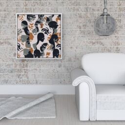 "Warren Reed - Designer Abstract Grey Brown Silhouette Framed Canvas in Off-White - Size: W16"" x H16""" - thumbnail 2