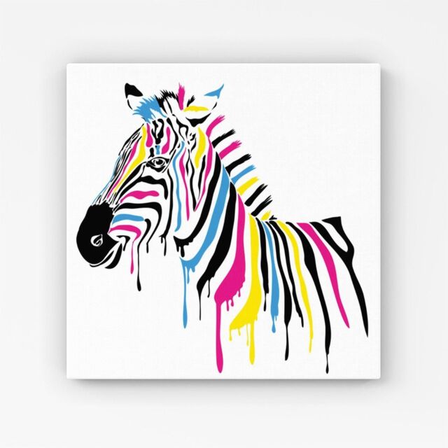 "Warren Reed - Designer Multi Coloured Zebra Canvas in Pink - Size: W16"" x H16""" - image 1