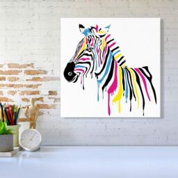 "Warren Reed - Designer Multi Coloured Zebra Canvas in Pink - Size: W16"" x H16""" - thumbnail 2