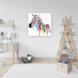 "Warren Reed - Designer Multi Coloured Zebra Canvas in Pink - Size: W16"" x H16""" - thumbnail 3