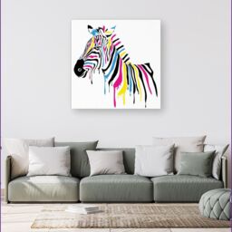 "Warren Reed - Designer Multi Coloured Zebra Canvas in Pink - Size: W16"" x H16""" - thumbnail 4