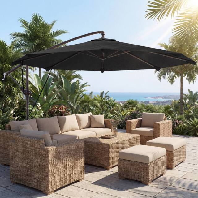 OUTSUNNY 3 m Cantilever Parasol, Offset Umbrella with Cover & Wind Ropes in Black - Size: 3m - image 1
