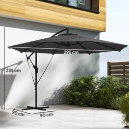 OUTSUNNY 3 m Cantilever Parasol, Offset Umbrella with Cover & Wind Ropes in Black - Size: 3m - thumbnail 3