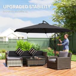 OUTSUNNY 3 m Cantilever Parasol, Offset Umbrella with Cover & Wind Ropes in Black - Size: 3m - thumbnail 4