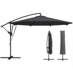 OUTSUNNY 3 m Cantilever Parasol, Offset Umbrella with Cover & Wind Ropes in Black - Size: 3m - thumbnail 2
