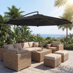 OUTSUNNY 3 m Cantilever Parasol, Offset Umbrella with Cover & Wind Ropes in Black - Size: 3m - thumbnail 1