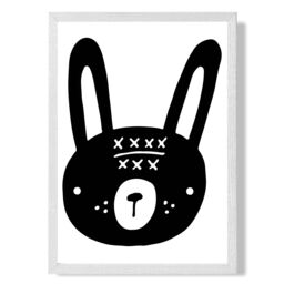 ARTZE Cute Black Rabbit Scandi Animal Framed Print SIZE: A4 with White Frame - thumbnail 1