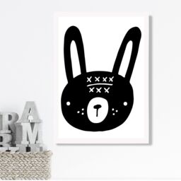 ARTZE Cute Black Rabbit Scandi Animal Framed Print SIZE: A4 with White Frame - thumbnail 2