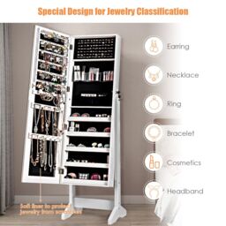 Costway Jewelry Cabinet Free Standing Jewelry Armoire w/Full-Length Mirror in White - thumbnail 6