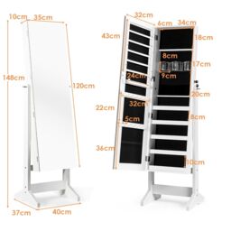 Costway Jewelry Cabinet Free Standing Jewelry Armoire w/Full-Length Mirror in White - thumbnail 4