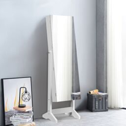Costway Jewelry Cabinet Free Standing Jewelry Armoire w/Full-Length Mirror in White - thumbnail 3