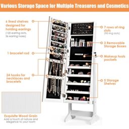 Costway Jewelry Cabinet Free Standing Jewelry Armoire w/Full-Length Mirror in White - thumbnail 5