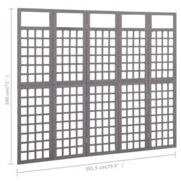 Berkfield Home Durable 5-Panel Room Divider/Trellis Solid Fir Wood Grey 201.5x180 cm - thumbnail 6