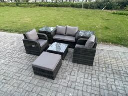 Fimous Rattan Garden Furniture Set Patio Conservatory Indoor Outdoor 7 Piece Set with Love Sofa Square Coffee Table in Dark Grey - thumbnail 2