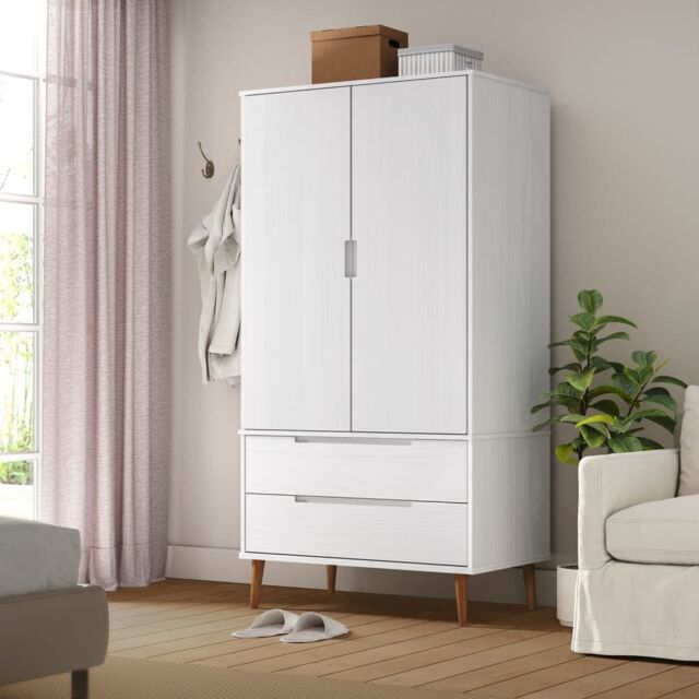 Berkfield Home Wardrobe MOLDE White 90x55x175 cm Solid Wood Pine - Size: 90 x 55 x 175 cm - image 1