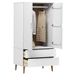 Berkfield Home Wardrobe MOLDE White 90x55x175 cm Solid Wood Pine - Size: 90 x 55 x 175 cm - thumbnail 3