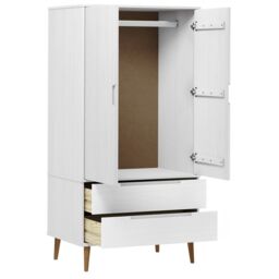 Berkfield Home Wardrobe MOLDE White 90x55x175 cm Solid Wood Pine - Size: 90 x 55 x 175 cm - thumbnail 5