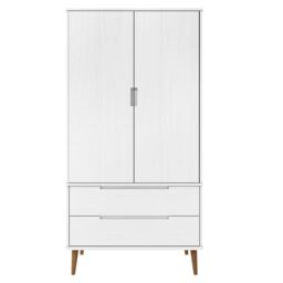 Berkfield Home Wardrobe MOLDE White 90x55x175 cm Solid Wood Pine - Size: 90 x 55 x 175 cm - thumbnail 4