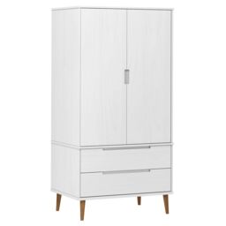 Berkfield Home Wardrobe MOLDE White 90x55x175 cm Solid Wood Pine - Size: 90 x 55 x 175 cm - thumbnail 2