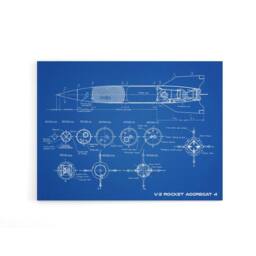"Artery8 V 2 Rocket Aggregat 4 Ballistic Missile Blueprint Canvas Wall Art Print in Blue - Size: W24"" x H32""" - thumbnail 1