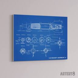 "Artery8 V 2 Rocket Aggregat 4 Ballistic Missile Blueprint Canvas Wall Art Print in Blue - Size: W24"" x H32""" - thumbnail 2