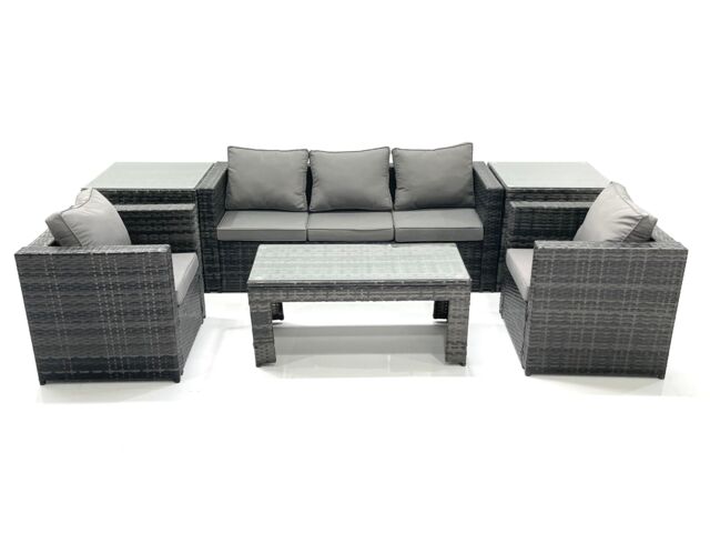 Fimous Rattan Garden Furniture Set Outdoor Lounger Sofa with Coffee Table 2 Armchair 2 Side Tables Dark Grey Mixed - image 1