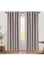 Living and Home 2 Panels Beige Faux Linen Back Tab or Rod Pocket Blackout Curtains for Bedroom, Living Room, 168cm W x 229cm H