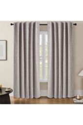 Living and Home 2 Panels Beige Faux Linen Back Tab or Rod Pocket Blackout Curtains for Bedroom, Living Room, 168cm W x 229cm H - thumbnail 2