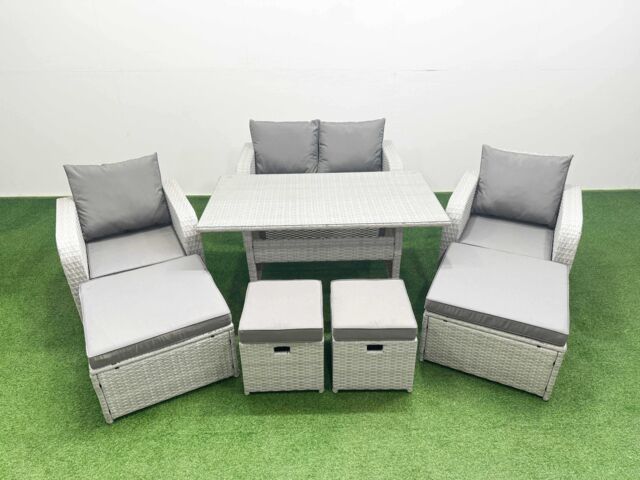 Fimous PE Rattan Lounge Sofa Set 8 Seater Outdoor Garden Furniture Set in Light Grey - image 1