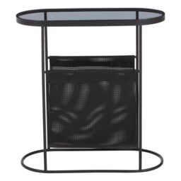 Orsina Stylish & Durable Side Table With Grey Glass Top, Versatile Black Bedside Table, Small Lounge Table