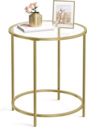 VASAGLE Round Tempered Glass Side Table Steel Frame Small Coffee End Table in Gold - thumbnail 9