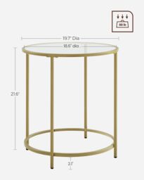 VASAGLE Round Tempered Glass Side Table Steel Frame Small Coffee End Table in Gold - thumbnail 3