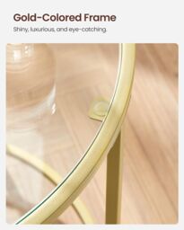 VASAGLE Round Tempered Glass Side Table Steel Frame Small Coffee End Table in Gold - thumbnail 5