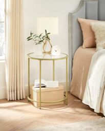VASAGLE Round Tempered Glass Side Table Steel Frame Small Coffee End Table in Gold - thumbnail 2