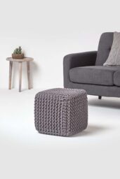 Homescapes Cube Cotton Knitted Pouffe Footstool in Dark Grey - thumbnail 2