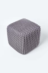 Homescapes Cube Cotton Knitted Pouffe Footstool in Dark Grey - thumbnail 3
