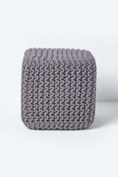 Homescapes Cube Cotton Knitted Pouffe Footstool in Dark Grey - thumbnail 1