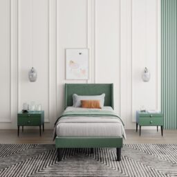 HomeTouch Rosa Green Velvet Upholstered 3FT Single Bed Frame Winged Headboard in Dark Green - thumbnail 3